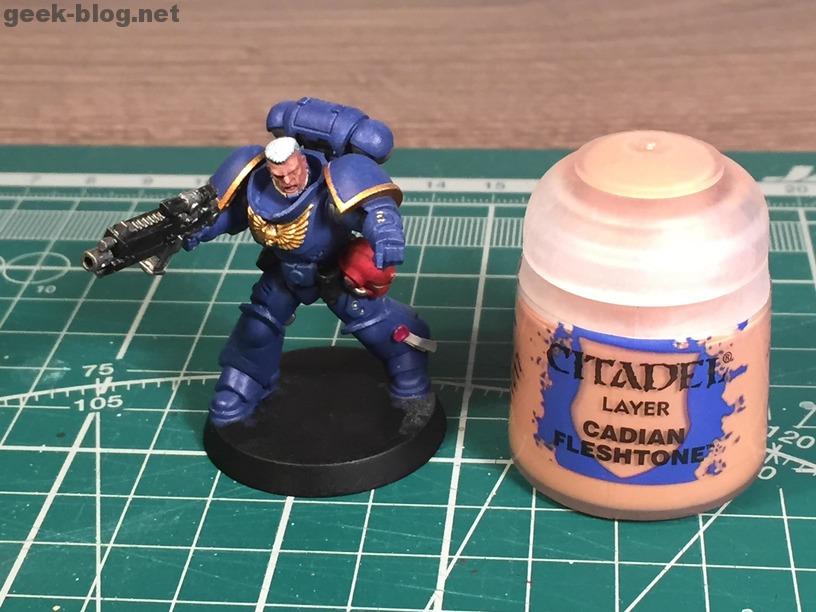 how to paint warhammer head and hair step 03 Cadian Fleshtone