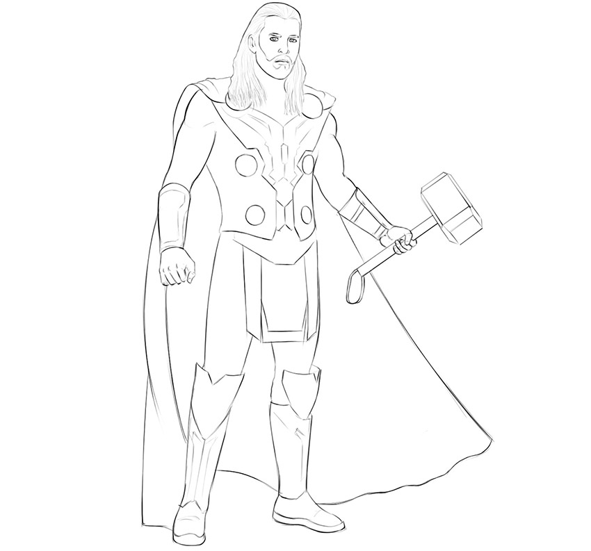how to draw thor step by step